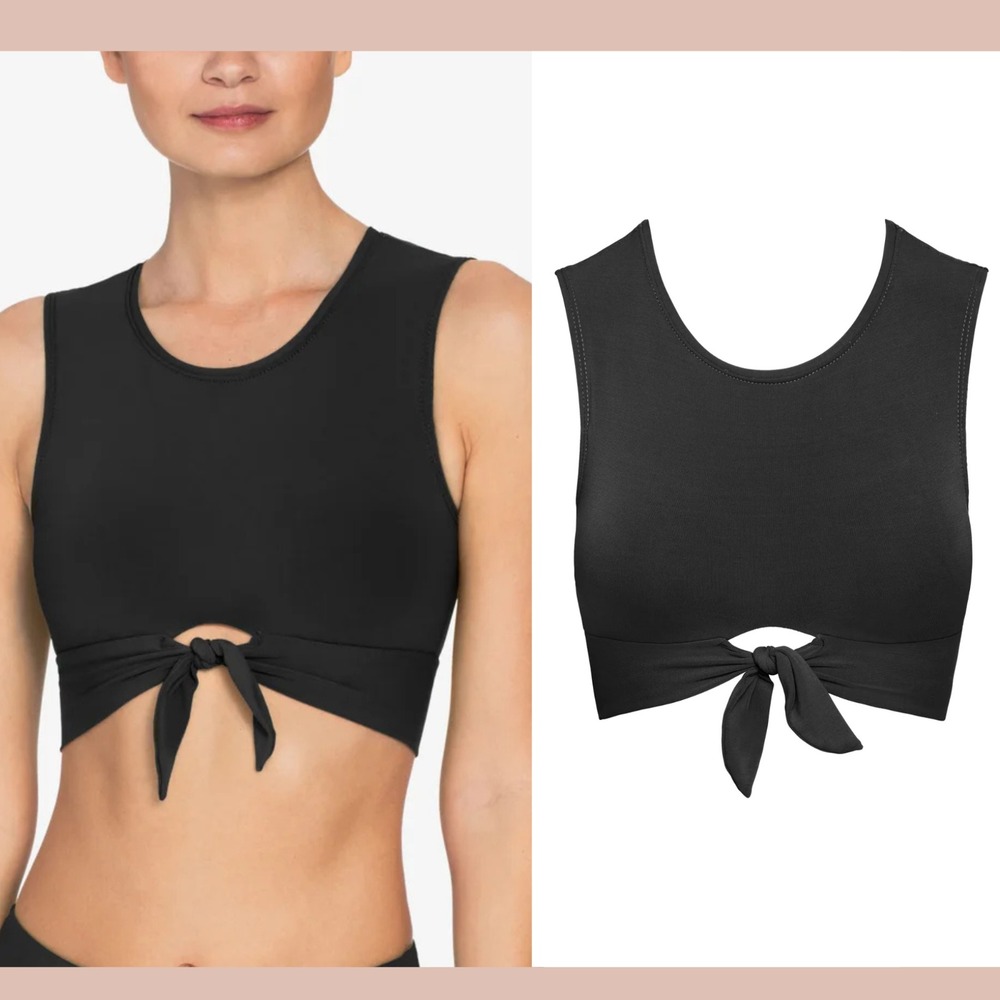 NEW $106 Robin Piccone [ Small ]‎ Knot Front Ava Tank Bikini Top Black #U1485